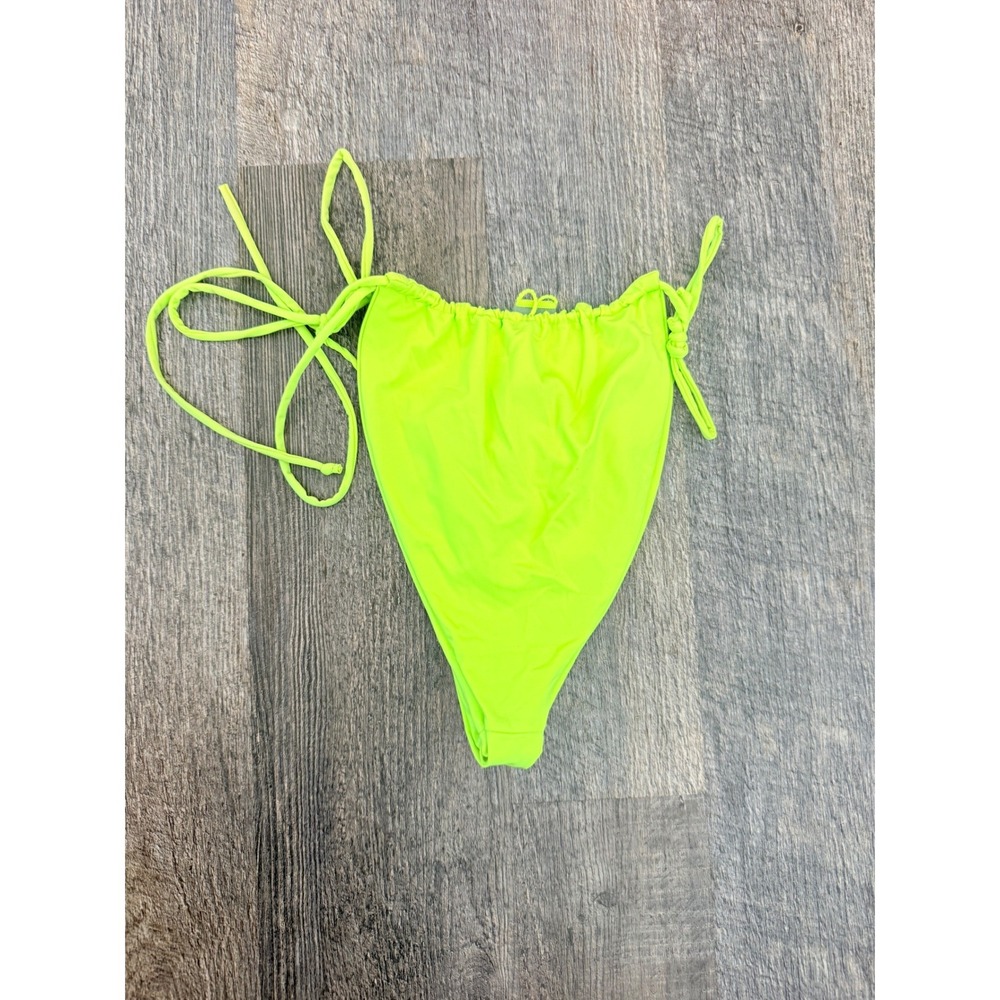 Good American Neon Yellow Ruched Side Tie Bikini Bottom Size 2 High Cut Swim - Picture 3 of 5
